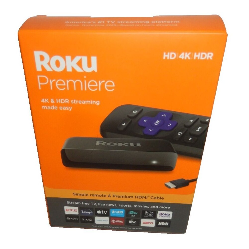 Roku Premiere 3920R HD/4K/HDR Streaming Media Player & Remote HDMI Cable Power